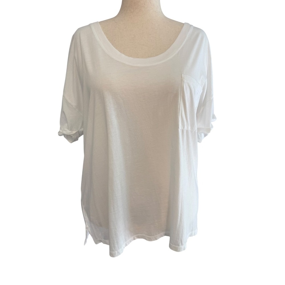 Lou & Grey White Supima Cotton Oversized Scoop Neck Pocket T-Shirt XL NEW